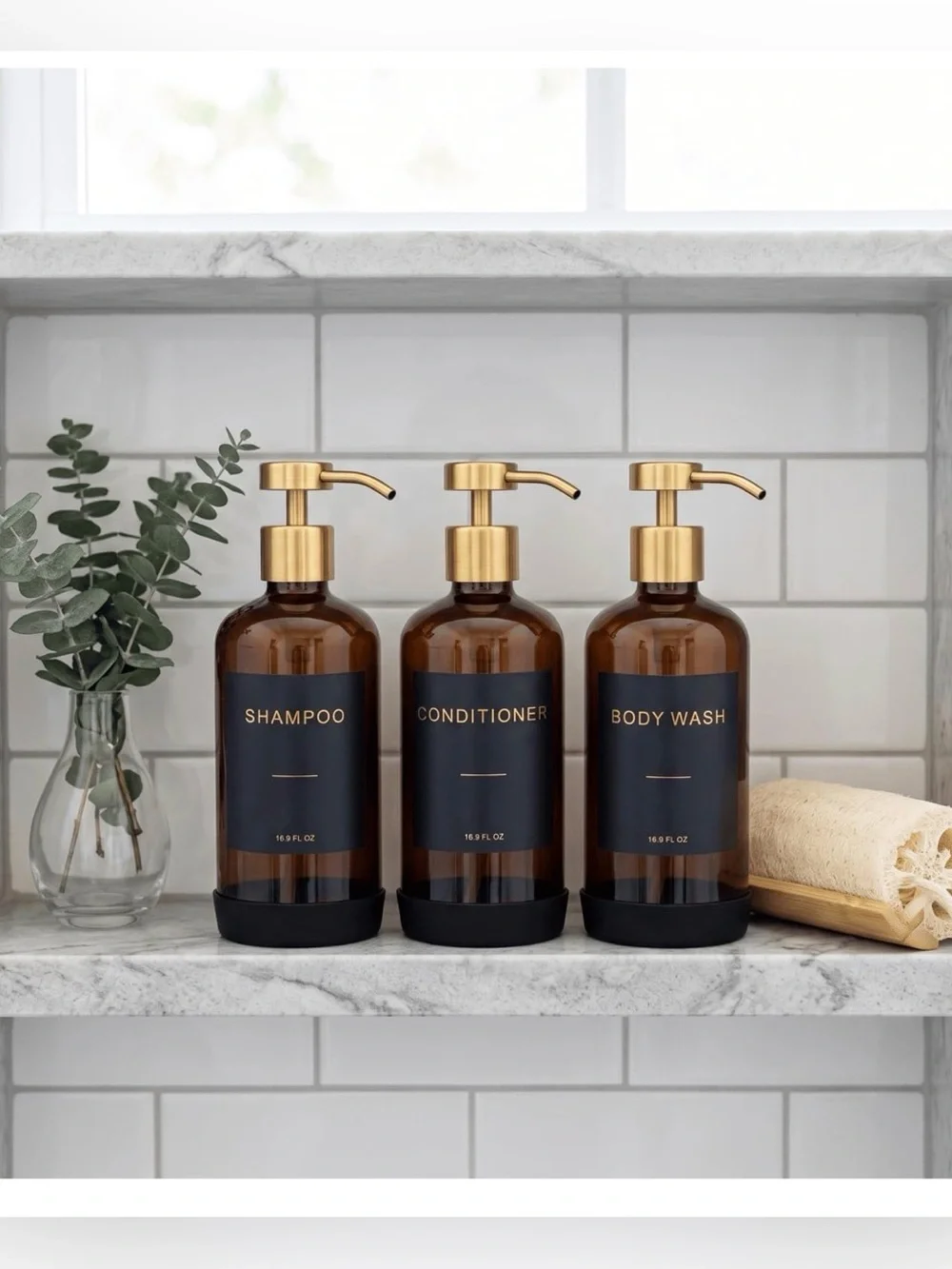 Shower Shampoo Dispenser Set, Reusable Shampoo and Conditioner Bottles